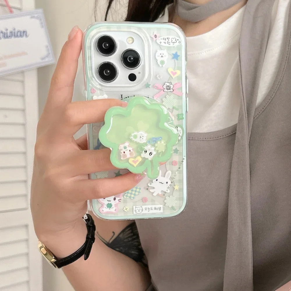 幸運のクローバー漫画風マグネットリングホルダー 携帯電話ホルダー Apple、Samsung、Xiaomi対応