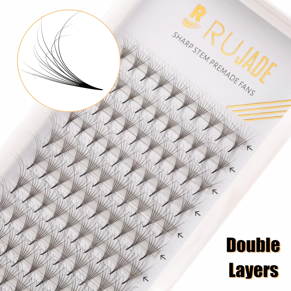 RUJADE Russian Individual Volume fluffer Layering Fans Eyelash Extensions Double Layers Pointy Base Premade Volume Fans Lashes