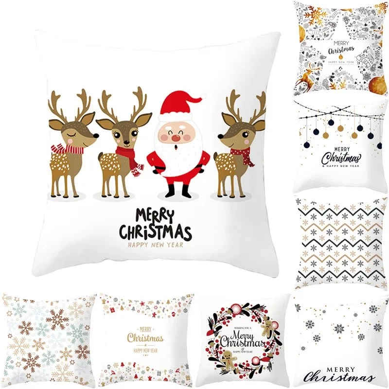 

Home Decor White Christmas Pillowcase Cute Moose Snowflake Print Polyester Pillowcase for Bedroom Living Room funda de almohada