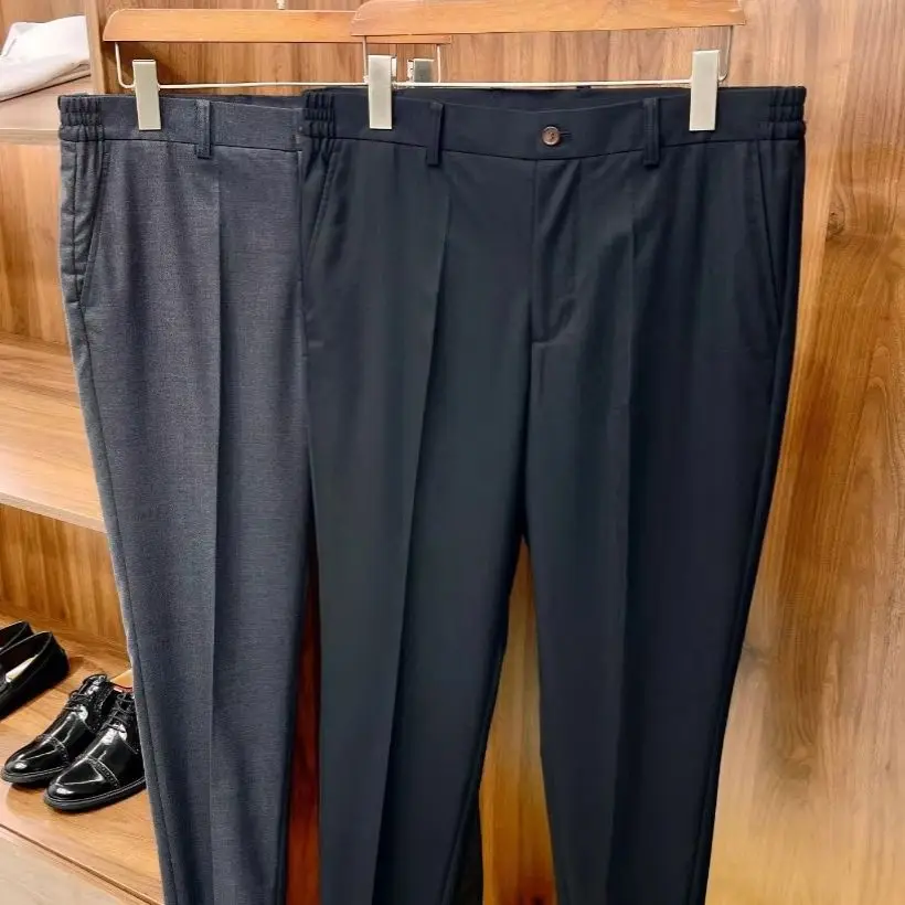 

80 double-stranded wool, light luxury versatile elastic elastic waist wool small straight casual trousers