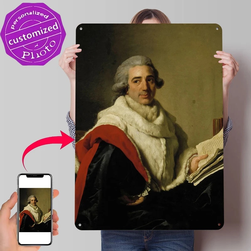 Portrait of a Man in a Fur-Trimmed Robe Tin Poster Customized Wall Art Retro Vintage Metal Signs for Fans Room Setup Decorations