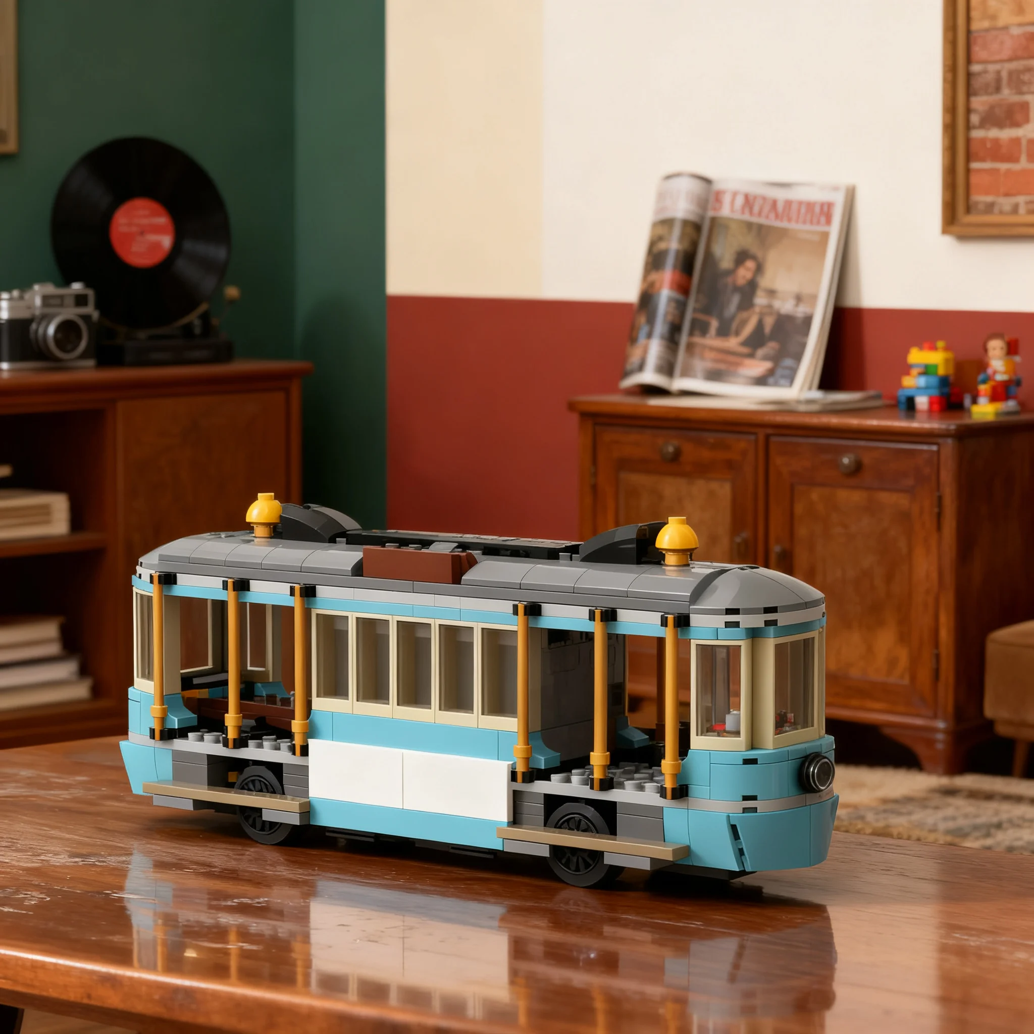 363-teiliges MOC City Trains Klassisches Strand-Straßenbahn-Modell MOTORISIERT Bausatz Spielzeug Architektur Weihnachtsgeschenk Kinderidee Geburtstag DIY