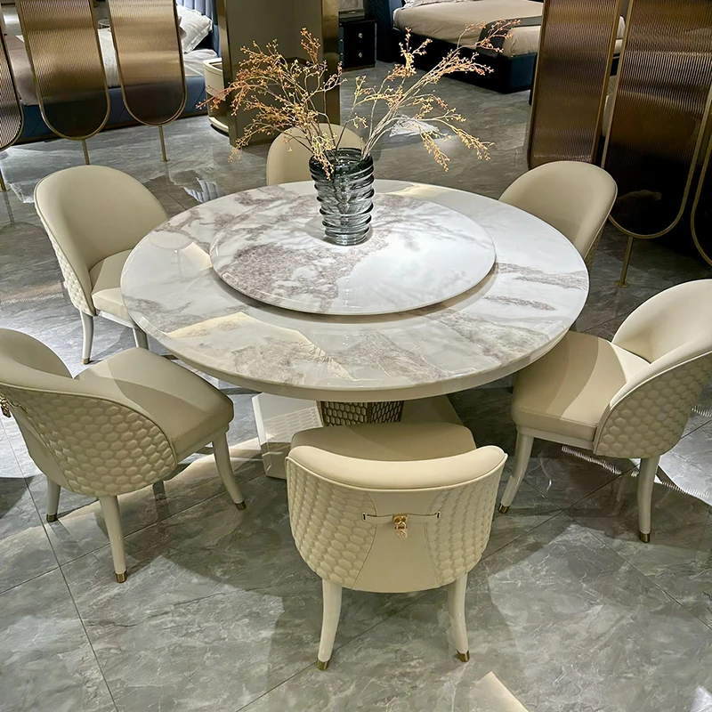 

High-end modern design luxury restaurant set furniture round white natural marble dining table