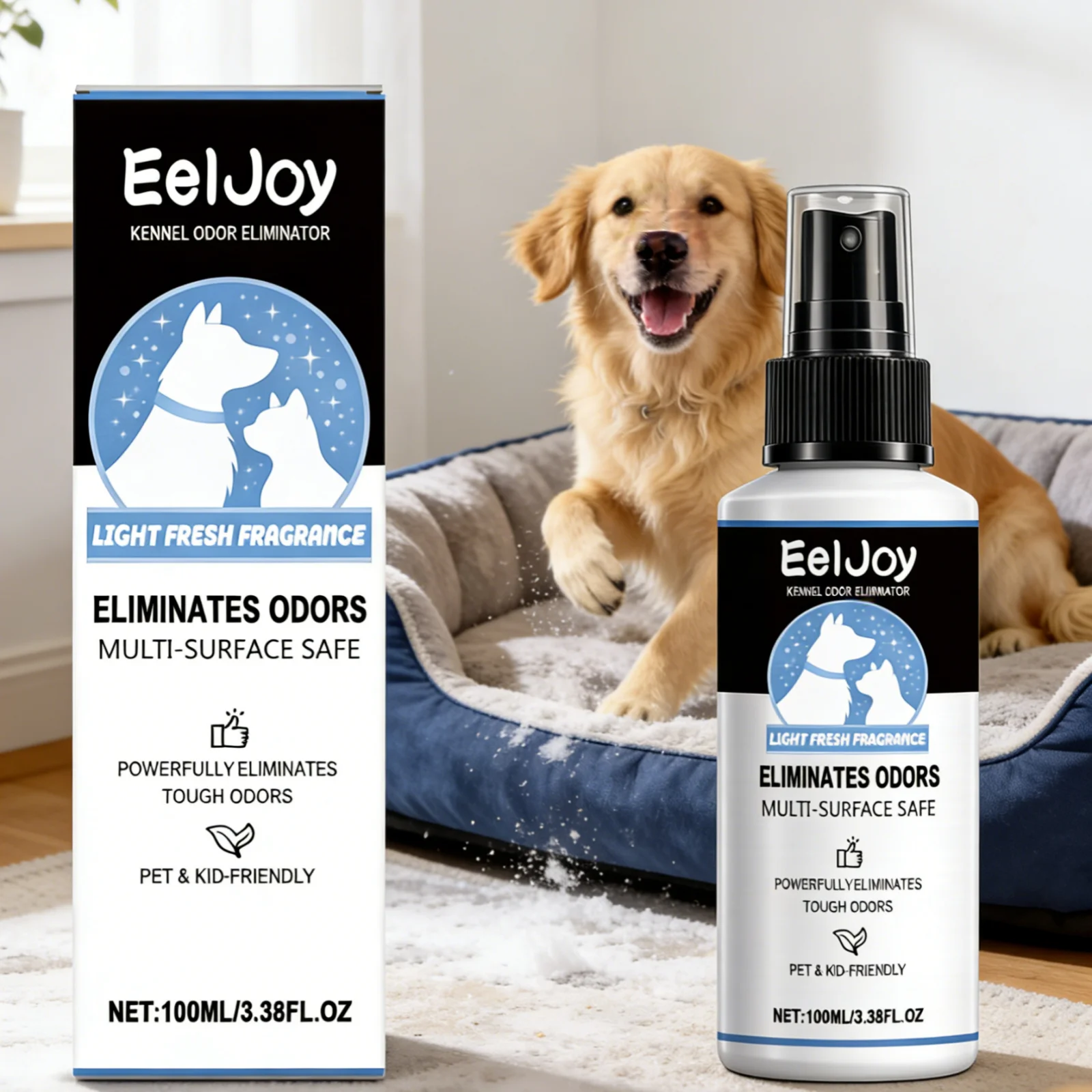 Eliminador de Olores para Perreras EelJoy, Neutralizador de Olores, Eliminador de Manchas de Orina, Spray Desodorante Natural, Suave e Hipoalergénico para Perros, 100 ml