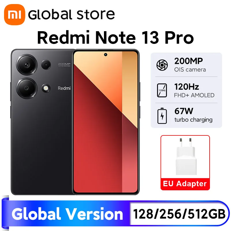 هاتف Xiaomi Redmi Note 13 Pro 4G النسخة العالمية كاميرا 200 ميجابكسل شحن 67 وات 5000 مللي أمبير في الساعة MTK Helio G99-Ultra شاشة AMOLED مقاس 6.67 بوصة