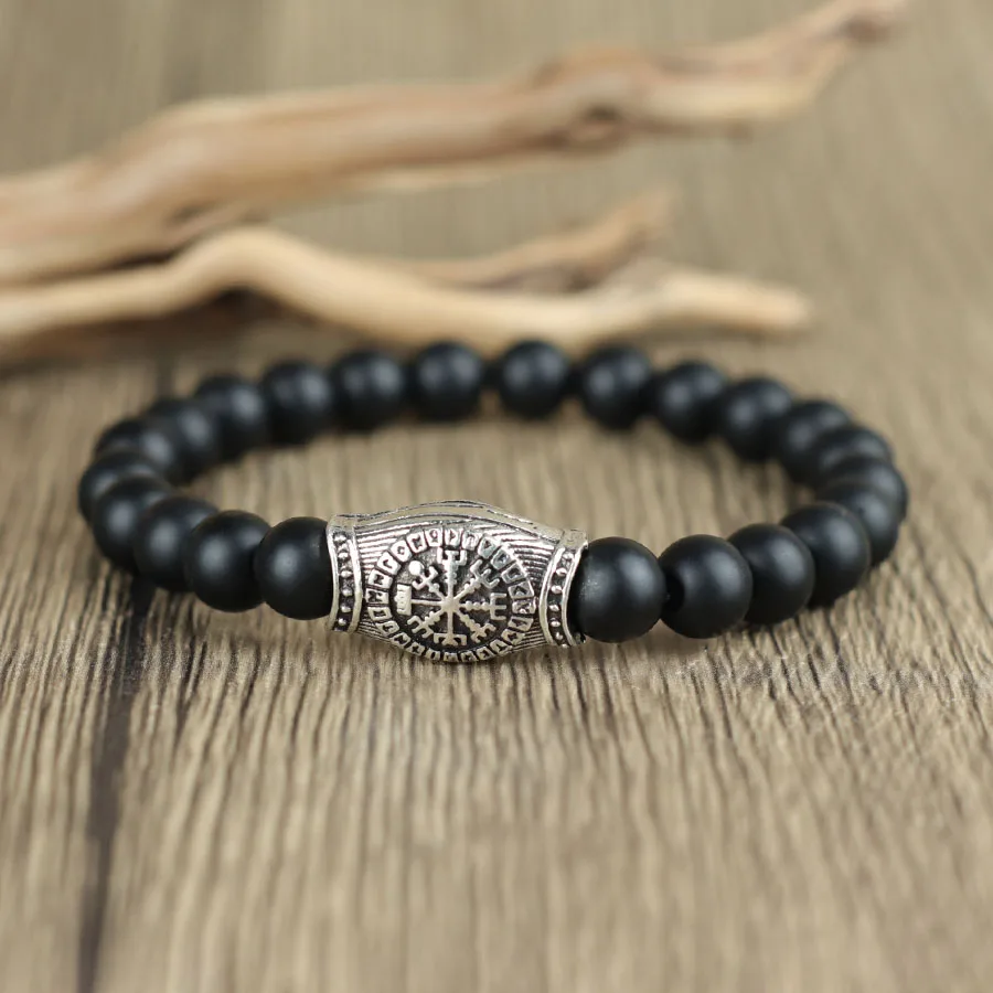Viking Compass Bead Bracelet for Men Tiger Eye White Howlite Natural Stone Navigation Jewelry Nordic Retro Wristband Joias view 6