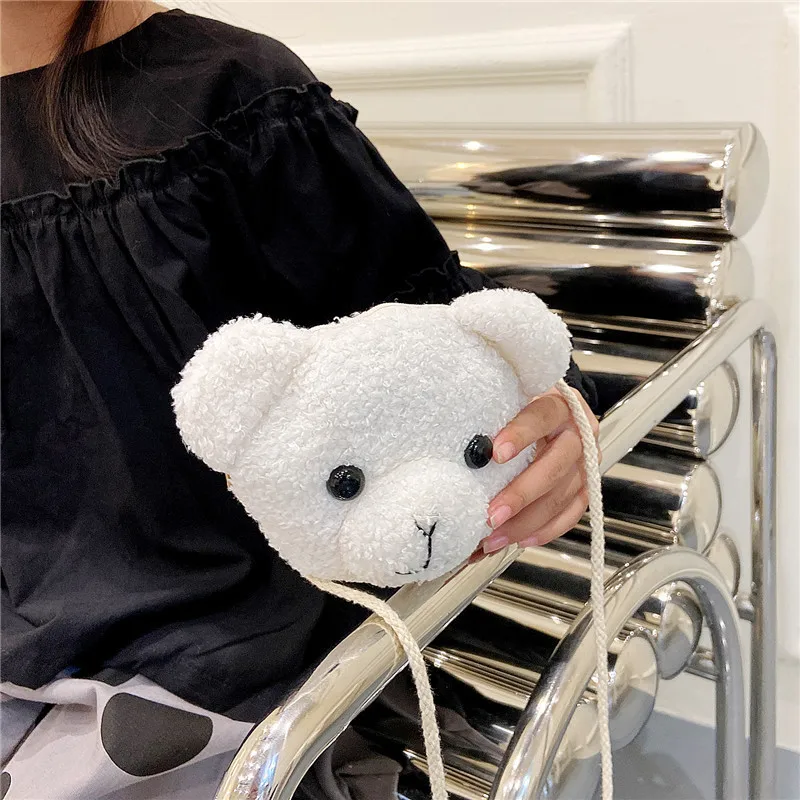 Bolso cruzado de felpa de oso marrón de dibujos animados para niñas, bolso de hombro esponjoso Kawaii, billetera con cremallera, Mini monedero para niños, bolsos de mano