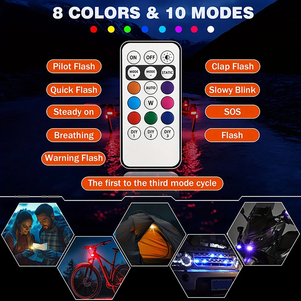 1-10PCS Motorcycle LED Aircraft Strobe Lights Drone Anti-collision Warning Lamp Flash Indicator With Wireless Remote Control