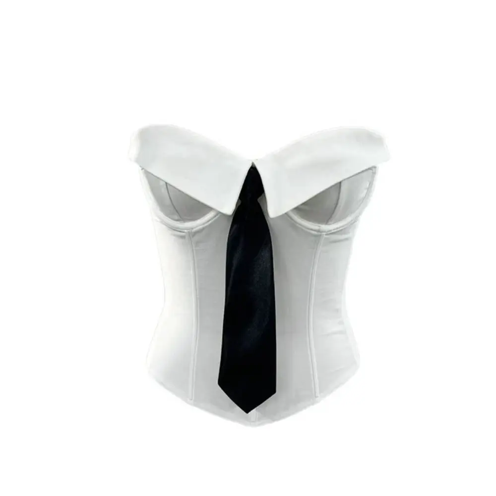 

Elegant Necktie Strapless Sliming Vest Slim Fit Sleeveless Women Corset Streetwear Tank Crop Tube Tops Spring Summer