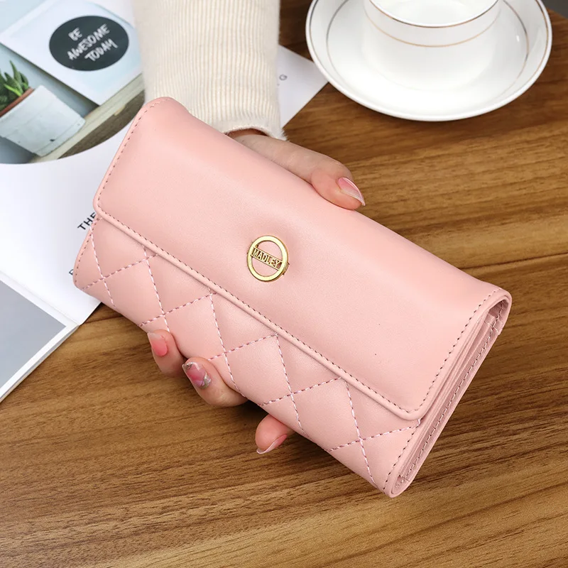 2022 New Women Wallet Lady Clutch Leather Plaid Hasp Female Wallets Long Card Holder Phone Bag Money Coin Pocket Ladies Purses