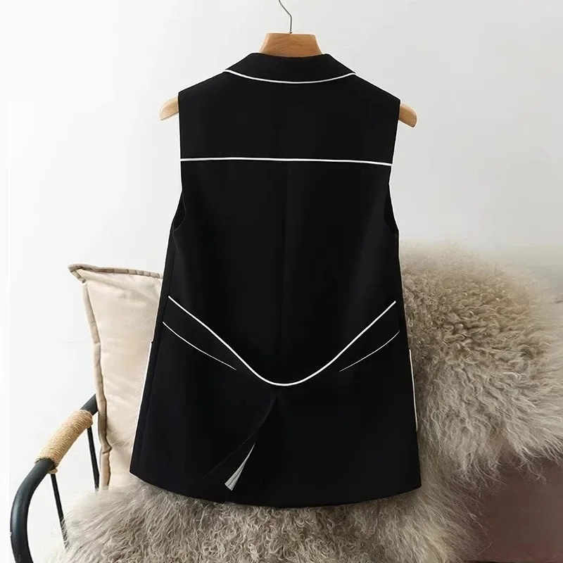 Elegant Oversized Vest Women's Clothing Tunic Waistcoat Office Lady Sleeveless Temperament Tanks Fashion Lining Black Jacket Top