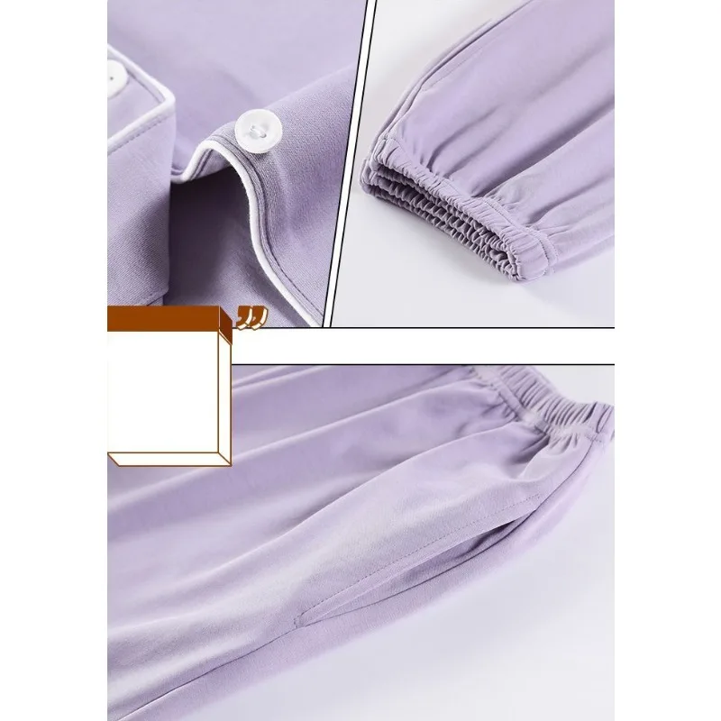 2024 Cotton Pajama Women Spring Autumn Loungewear Long Sleeves Long Pants Cotton Sleepwear New Simple Loose V-neck Homewear Set