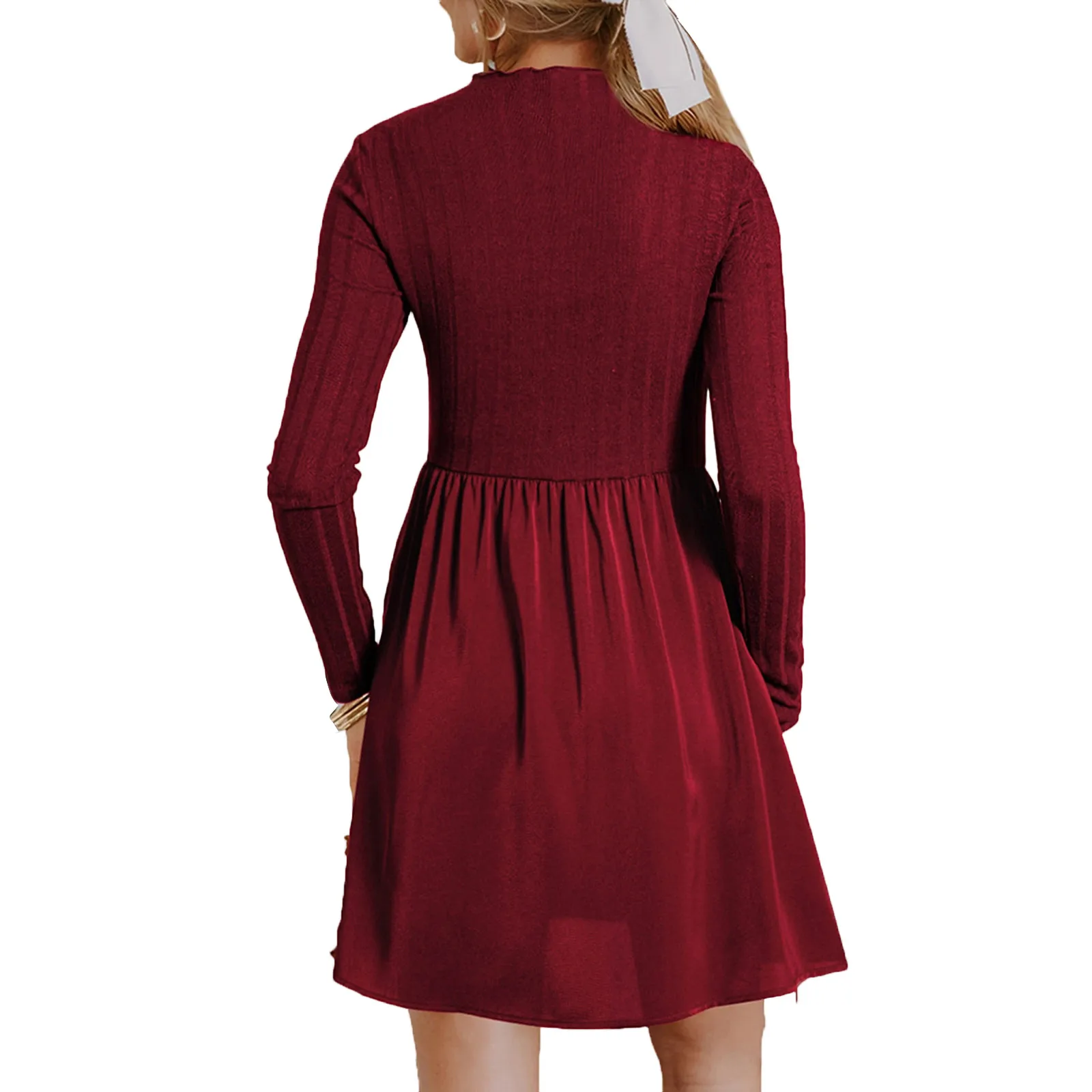 الربيع/الخريف سترة المرقعة فستان المرأة موضة تكدرت طوق فستان بأكمام طويلة الصلبة عادية تنوعا فساتين قصيرة #4