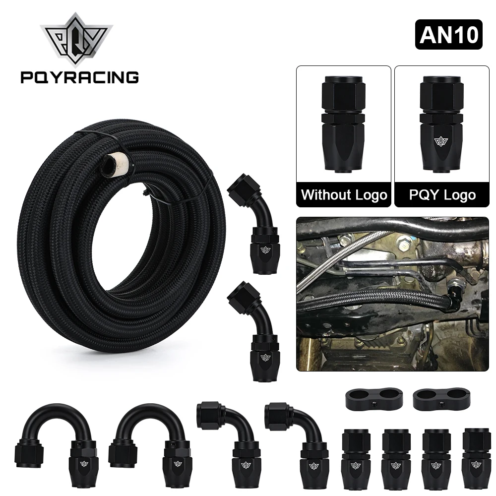 10AN AN10 Oil Fuel Fittings Hose End 0+45+90+180 Degree Oil Adaptor Kit AN10 Braided Oil Fuel Hose Line 5M Black With Clamps