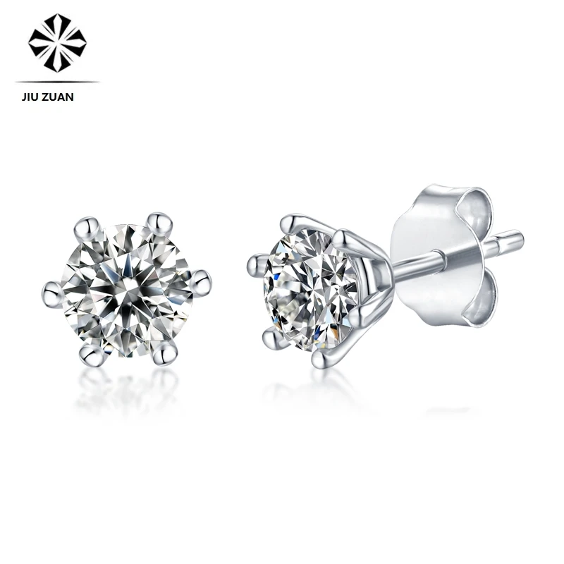 

JIUZUAN 1 Carat 6.5mm D Color Moissanite Stud Earrings For Women Top Quality 100% 925 Sterling Silver Sparkling Wedding Jewelry