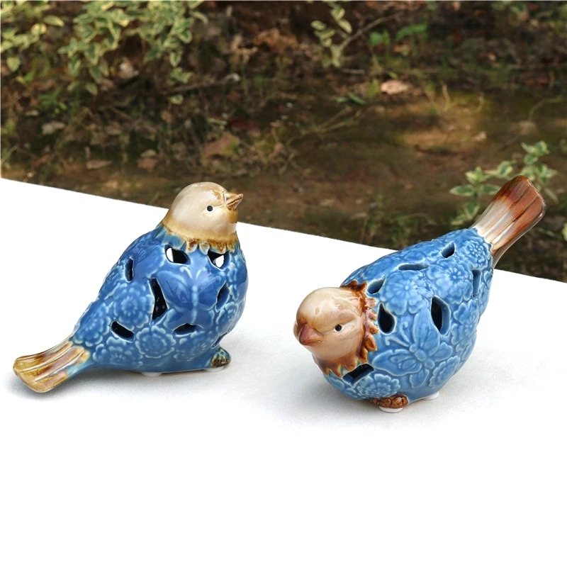 Hand Painted Porcelain Couple Bird Figurine Cutout Ceramic Birdie Lovers Miniature Decor Gift Craft Trinket Ornament Accessories