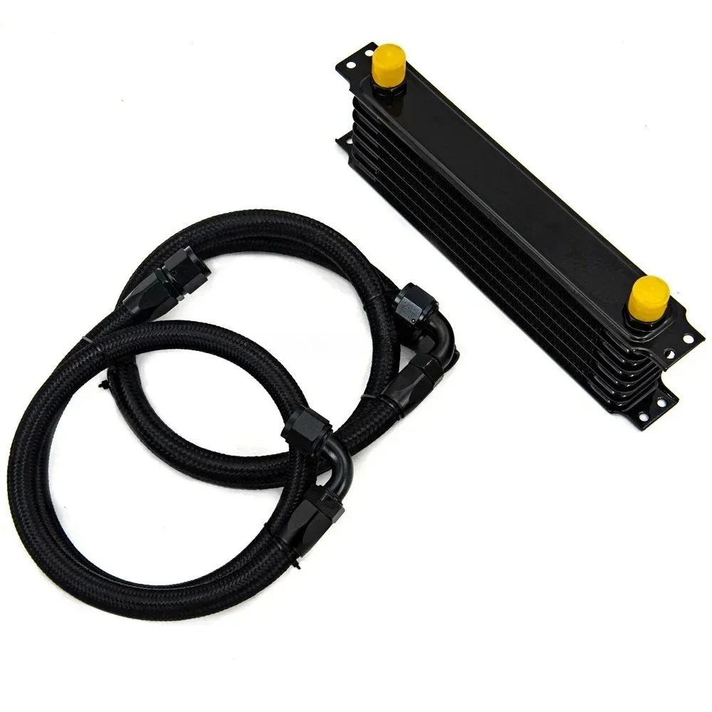 xmsj Black 7 Rows Oil Cooler With 2PCS AN10 Nylon Stainless Steel Braided Hose