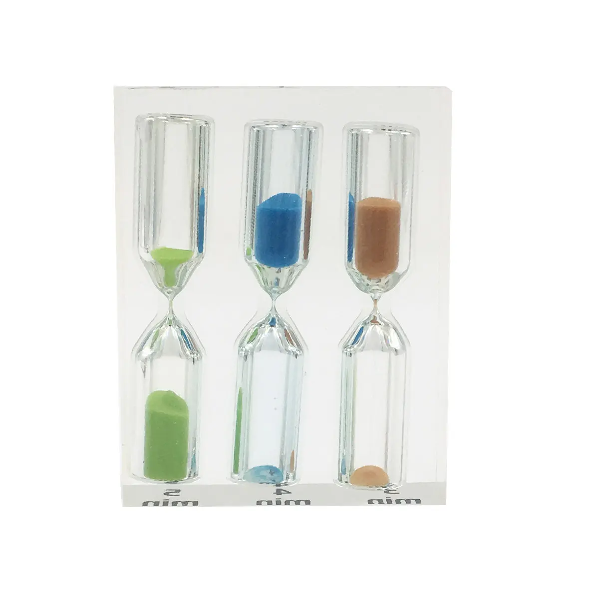 3Pcs Yellow 3Min Blue 4Min Green 5Min Acrylic Sand Timer Set Crystal Sandglass Hourglass for Kitchen Games Exercise Teaching