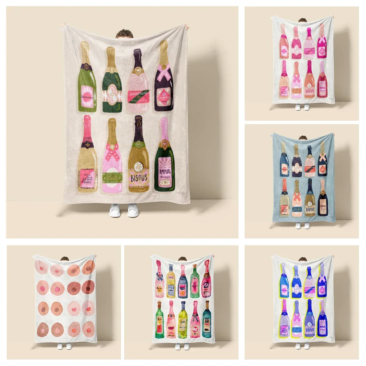 Home decoration plush Sofa blanket Colorful wine bottle pattern Bedspread on the bed fluffy soft blanket thick blanket for winte