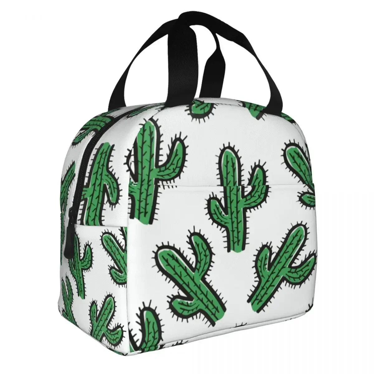 Cactus Lunch Bags Portable Insulated Canvas Cooler Cute Thermal Picnic Lunch Box for Women Girl