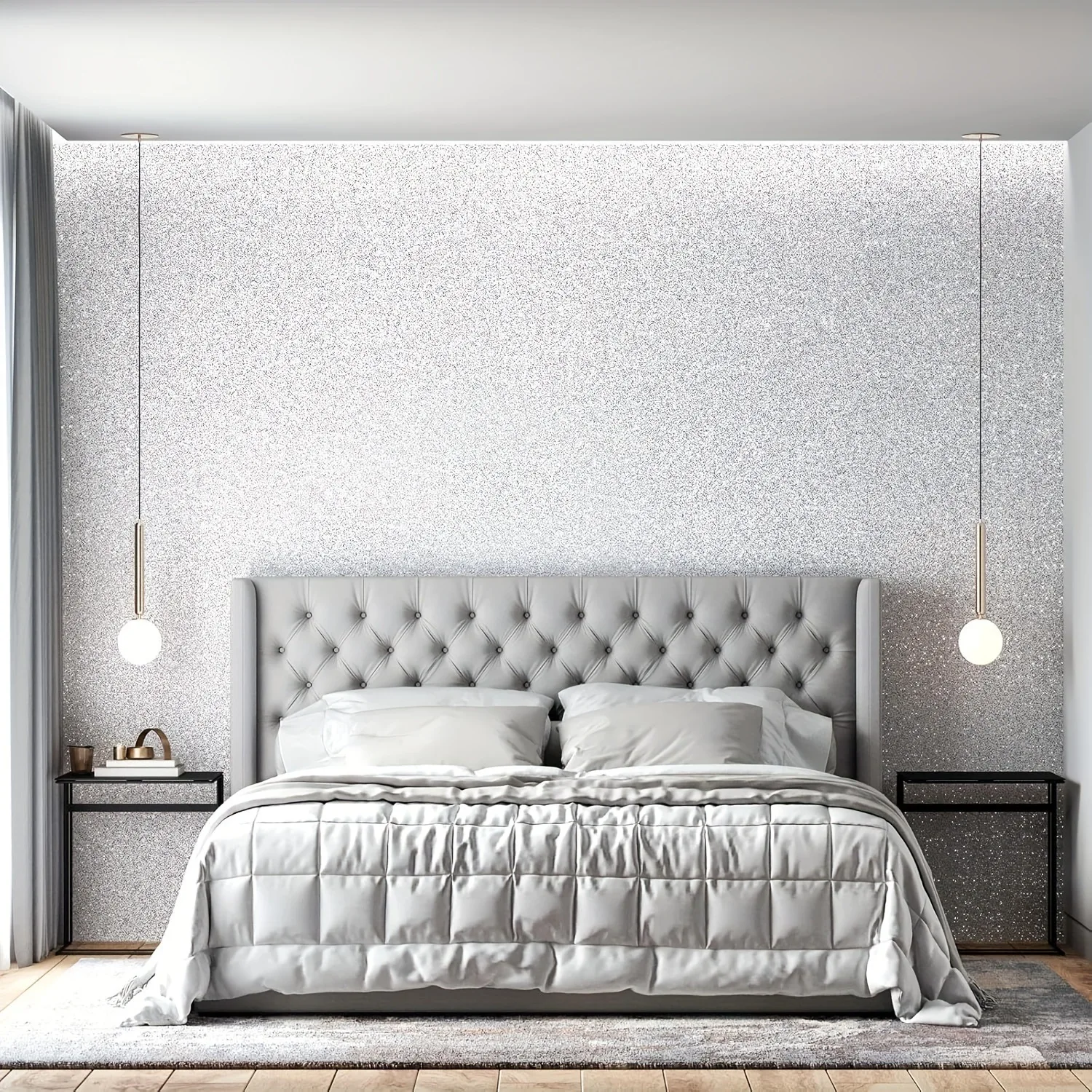 Sparkly Glitter Contact Paper Peel and Stick Silver Wall Sticker Vinyl Bling Wallcovering Self Adhesive Wallpaper for Wall Decor