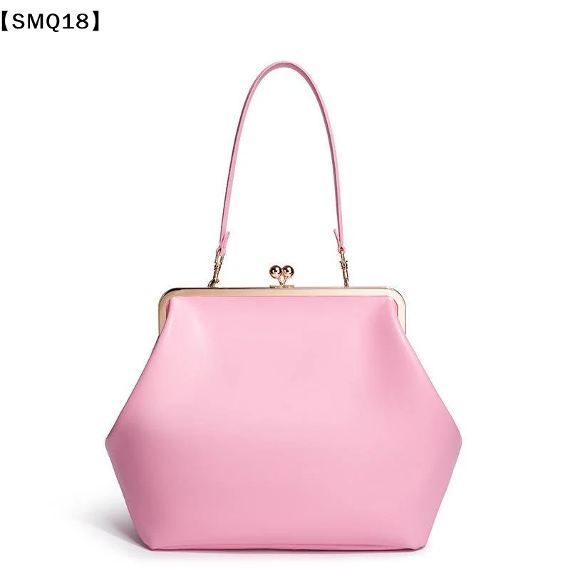 1Pcs Luxury Soft PU Leather Pink Color Handbags Fashion Large Kisslock Clutch Bag Women Designer Clip Shell Shoulder Bags【SMQ】