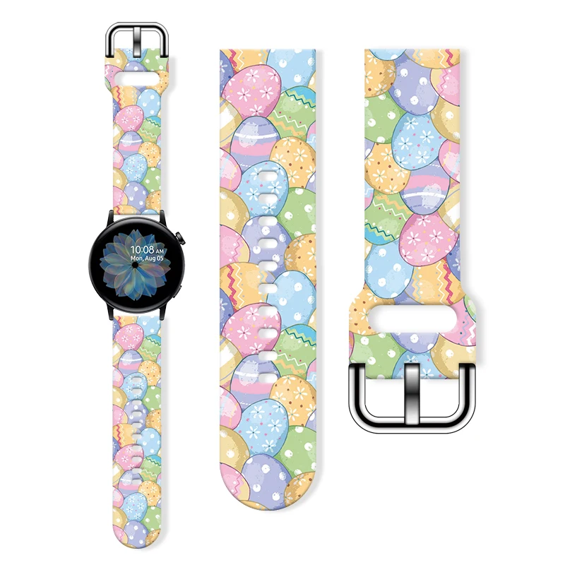 

20mm Easter Egg Printed Strap for Samsung Galaxy 7/6/5 40mm 44mm Band Replaceable Bracelet 22mm for Xiaomi Amazfit Watchband