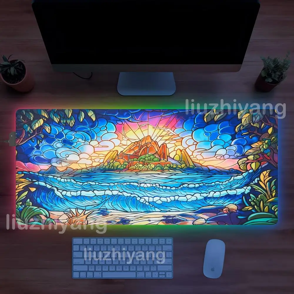 لوحة ماوس شجرة خضراء كبيرة RGB لوحات ماوس للألعاب مصباح ليد قفل حواف Mtg ملحقات الألعاب منصات الطاولة حصيرة لوحة المفاتيح الكمبيوتر XXL 90x40cm #2