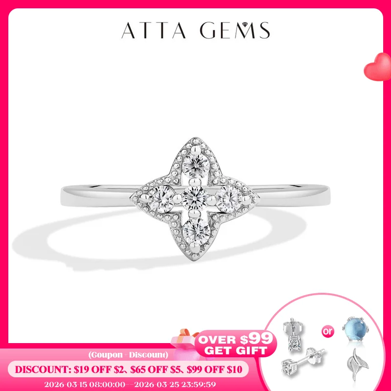 

ATTAGEMS s925 Silver Moissanite Ring for Women 18K Gold Plated Simple Elegant Good Luck Engagement Rings Fine Jewelry Packaging