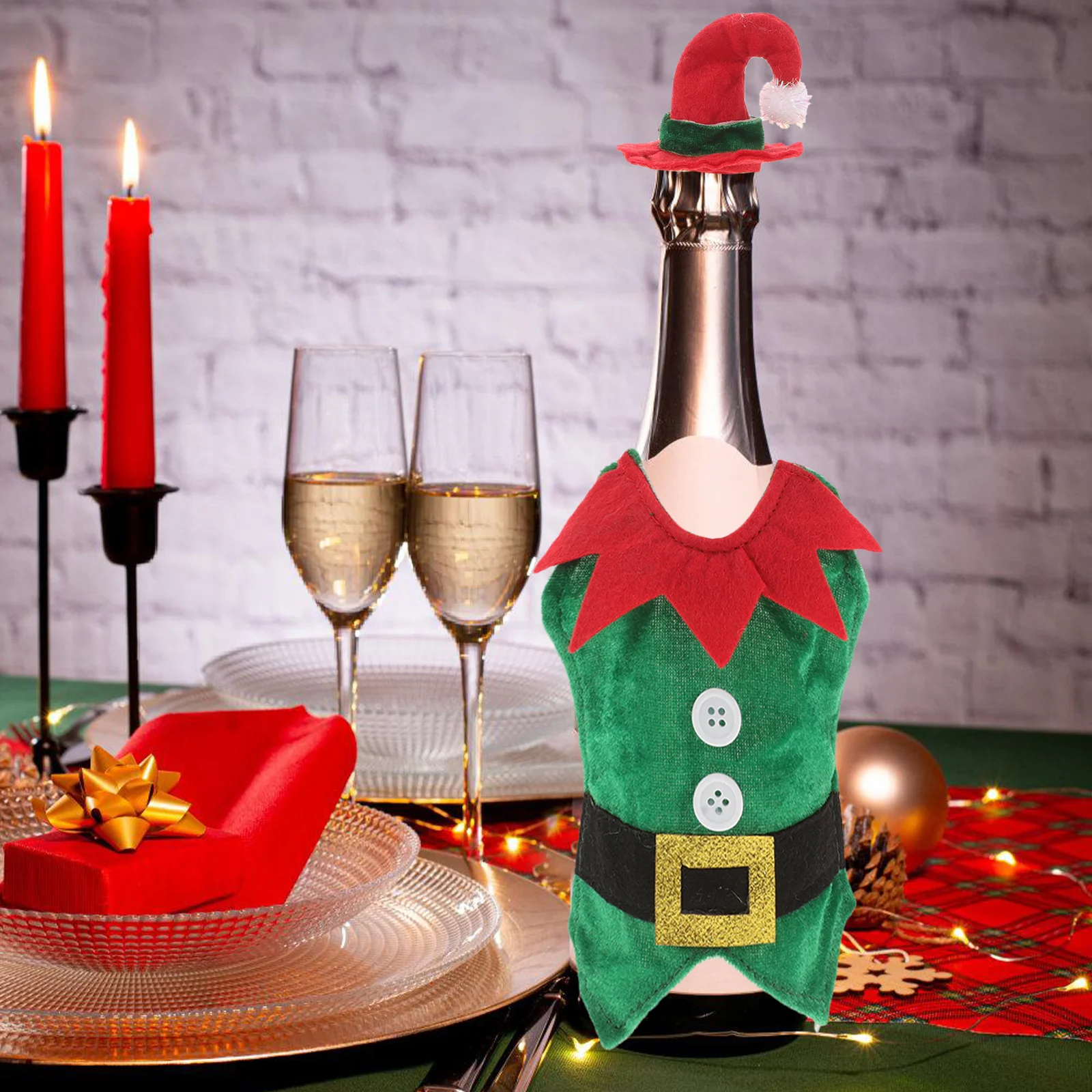 

2Pcs Christmas Elf Wine Bottle Cover Festive Party Supplies Elegant Decor Christmas Wine Bottle Cover Xmas Party Decoration