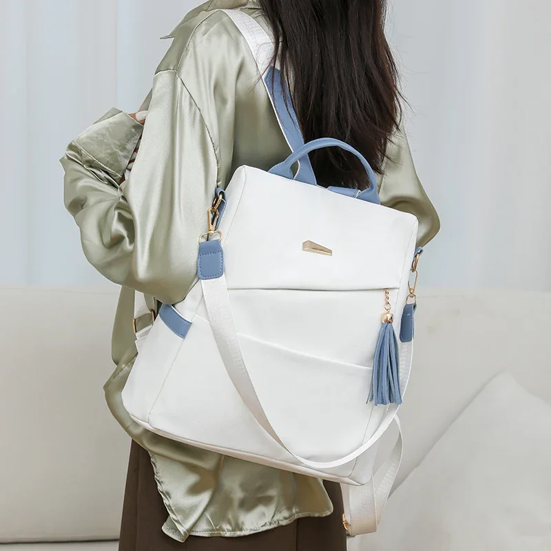 Colorblock Design Highquality Waterproof Soft Leather Casual Simple Female Travel Bag Women Backpack Girls School Bag