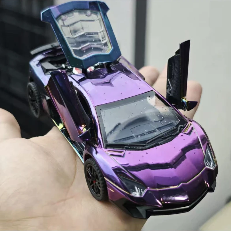 1:32 Lamborghini SVJ LP750 Galvanisiertes Superautomodell mit Soundlicht Kinder Druckguss-Spielzeugfahrzeug Miniatur-Geschenk