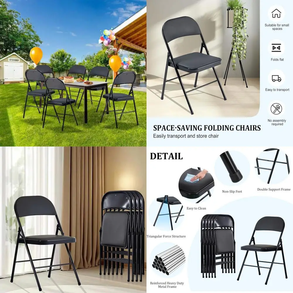 

Portable Heavy-Duty Metal Folding Chairs with Cushion, 330 lbs Capacity for Indoor & Outdoor Use