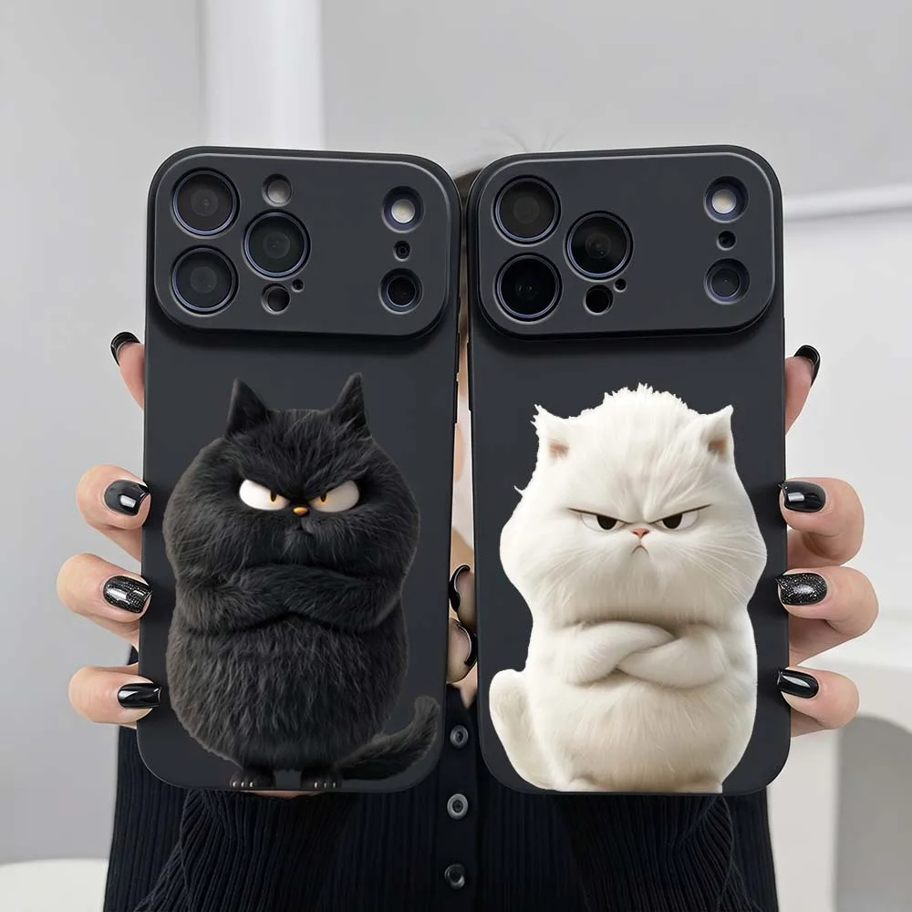 

Black White Cat Cartoon Phone Case For Apple iPhone 17 Air 16 16e 15 14 13 12 11 XS Pro Max Plus Black Soft Cover