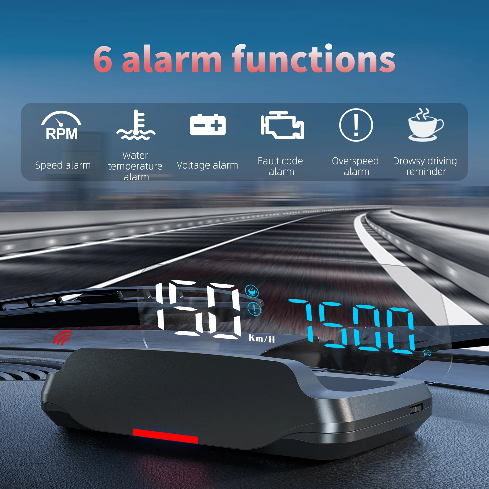 New Upgraded C7B OBD HUD Head Up Display Real Time Car Data 6 Function RPM Speed Temperature Voltage Fault Code Overspeed Alarm