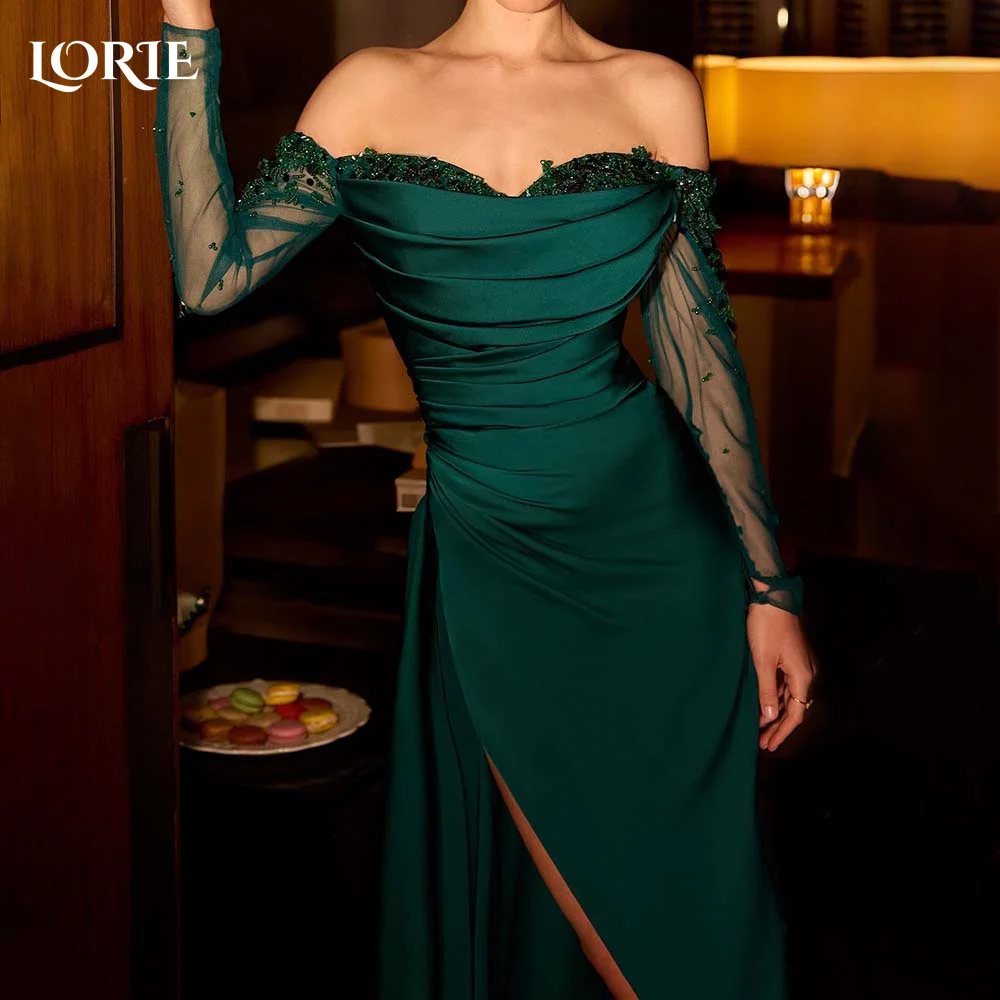 LORIE Mermaid Evening Dresses Corset High Split Prom Dresses Off Shoulder Long Sleeve Ruched Clebrity Party Gown 2024 Club Dress