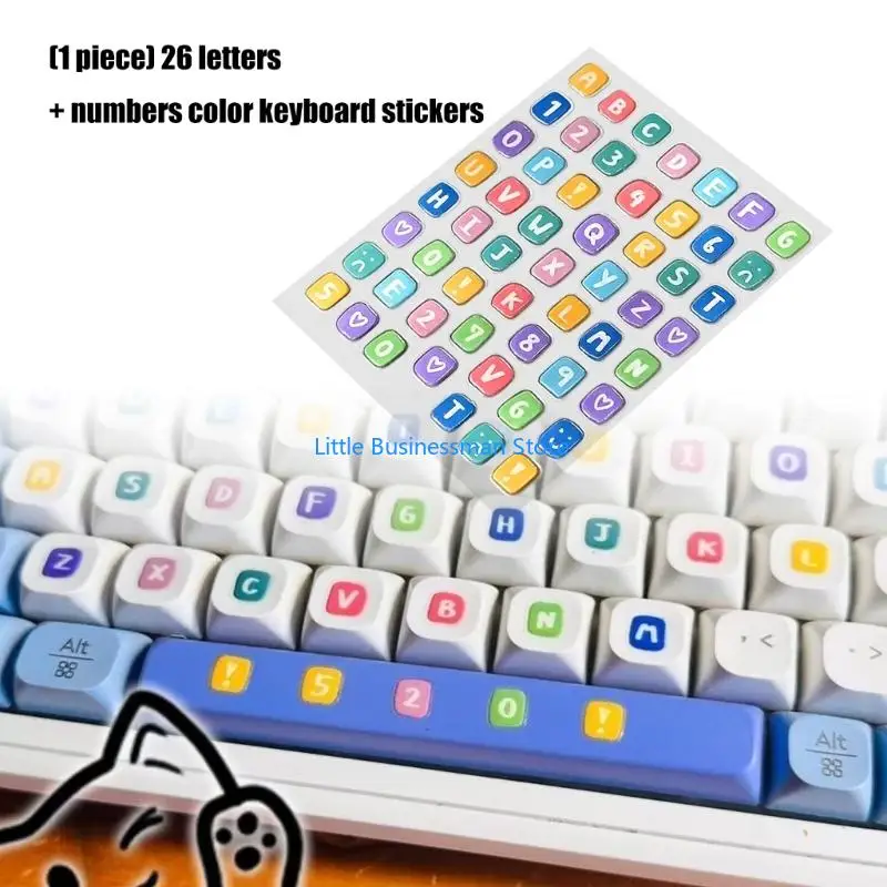 Bunte Tastaturaufkleber, 26 Buchstaben und Zahlen, Tastenkappenaufkleber, einfaches Tippen, M76A – Detail 4