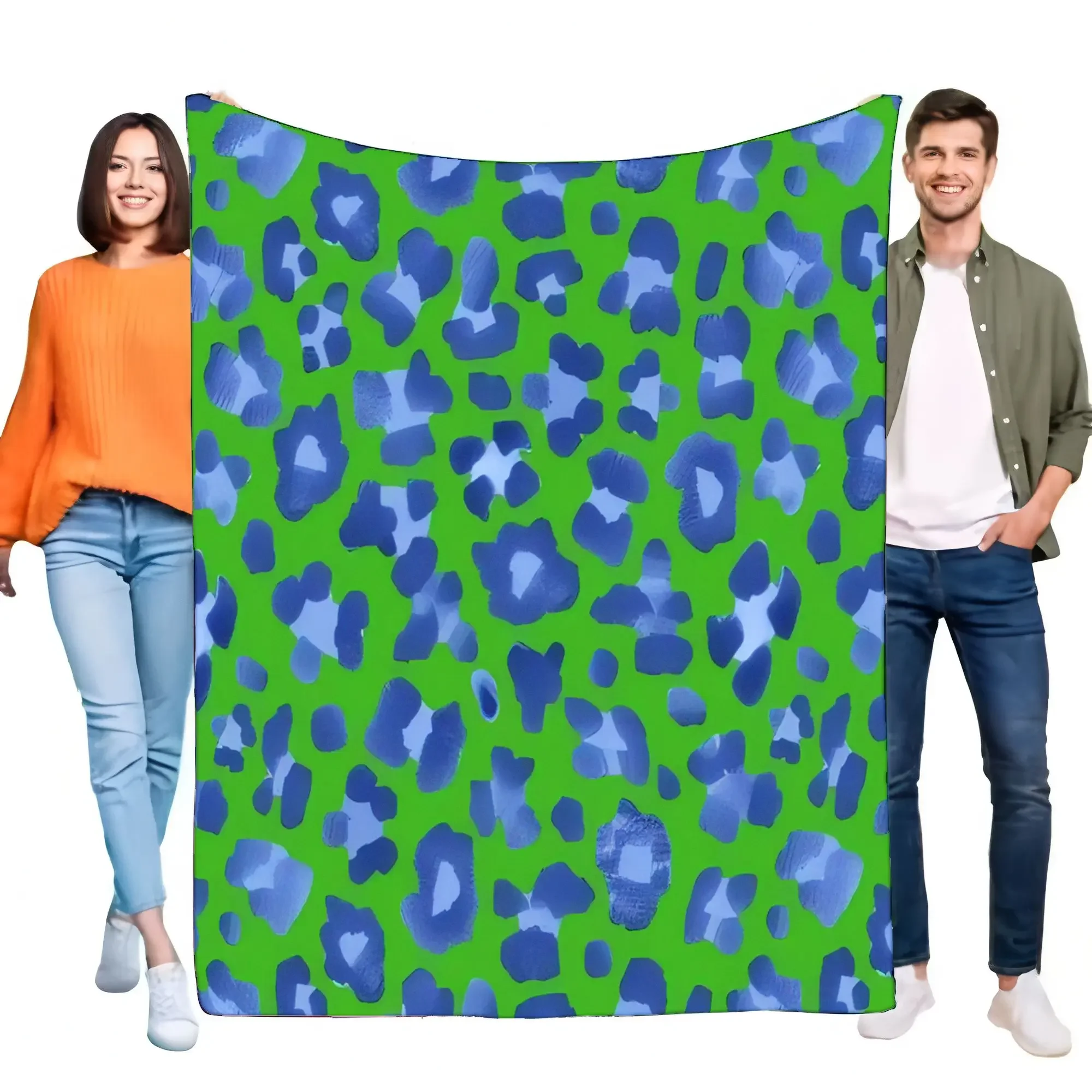Vibrant Blue Green Leopard Print Blanket Soft Cozy Throw Lightweight for Bed Sofa Perfect for Home Decor and Gifting