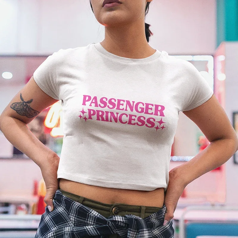 

Passenger Princess Funny Womens Cropped Tops 2000s Grunge T-shirts Gothic Clothes Y2k Baby Tee Short Sleeve Top Dropshipping