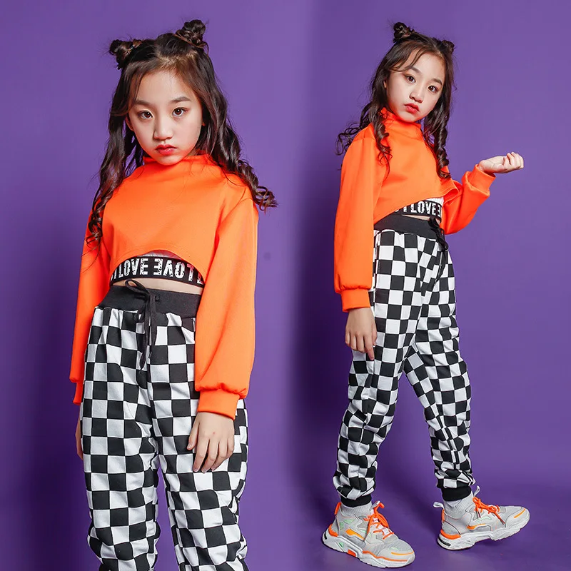 Bambini Cool Hip Hop abbigliamento collo alto felpa Top Crop Running pantaloni Casual per ragazze Jazz Dance Costume indossare vestiti da ballo