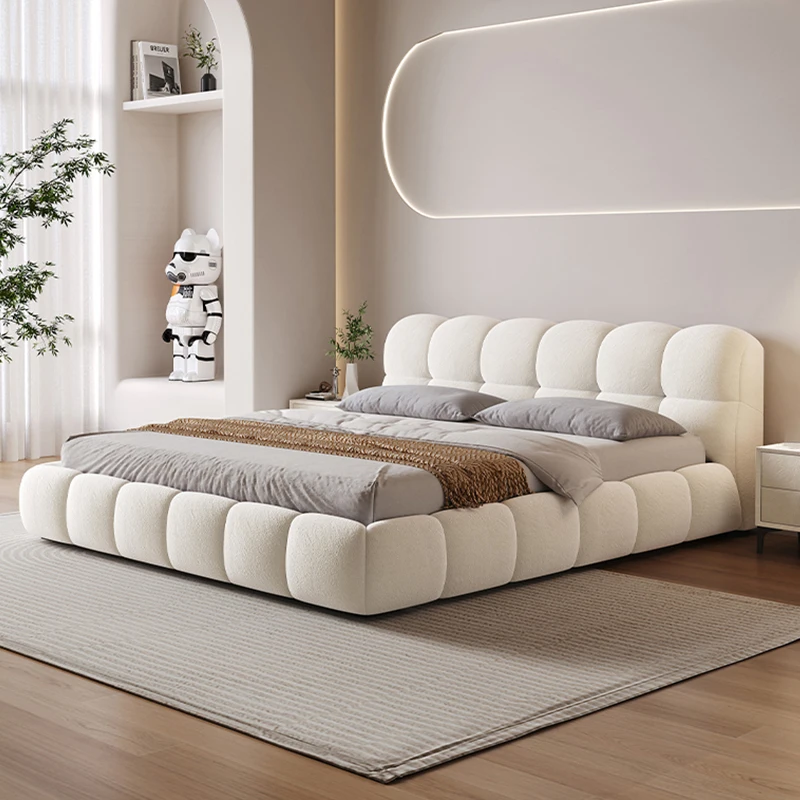 Modern Luxury Cloud Bed Frame, Soft Bouclé Fabric Bubble Bed with Padded Headboard, Queen Size Upholstered Bed Bedroom Furniture