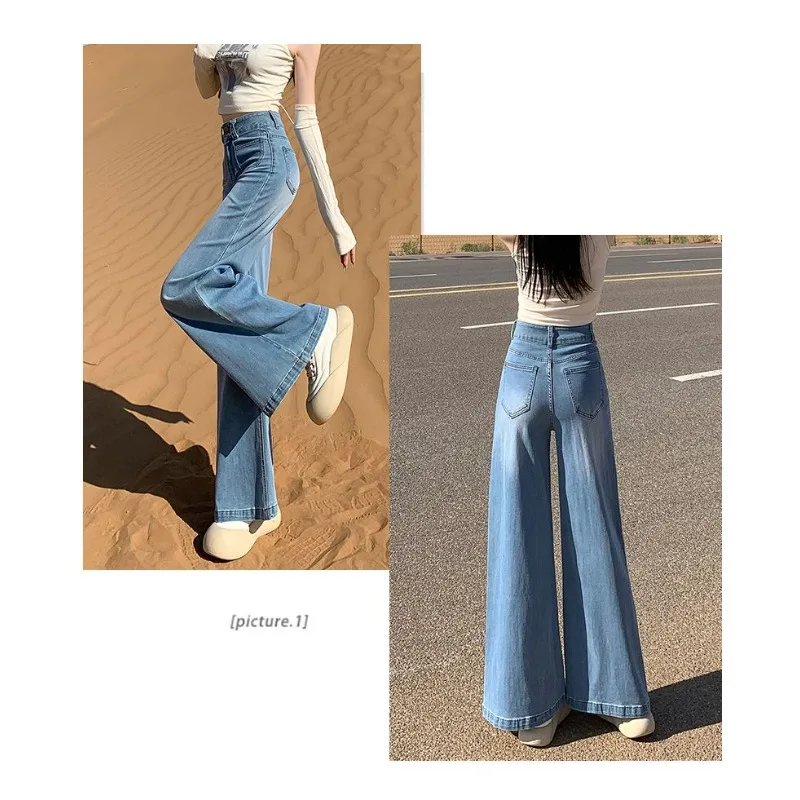 

Y2k High Waist Straight Leg Women Jeans Loose Fit Denim Pants for Girls Comfortable Stretch Vintage Washed Wide Leg Trousers