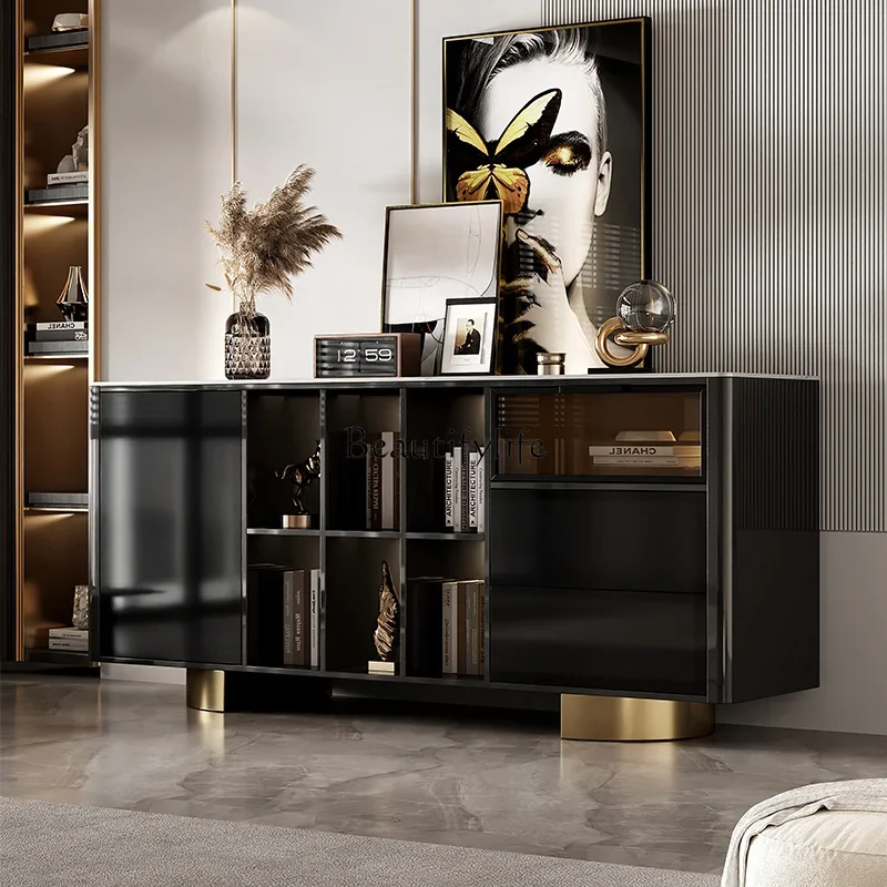 

Итальянский светлый роскошный декоративный книжный шкаф из цельного дерева для ресторана с боковым шкафом для хранения лампы