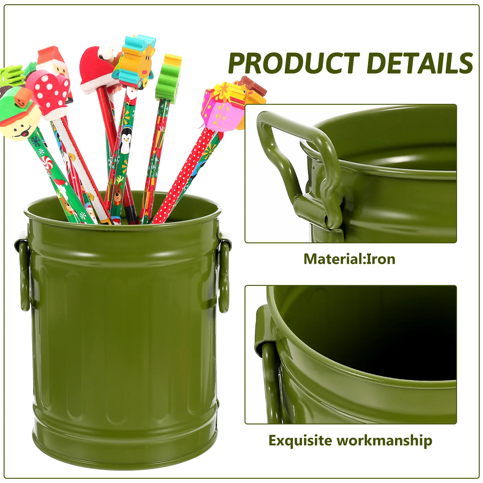 

Iron Storage Trash Can Green Office Desk Waste Bin Multi purpose Stationery Container Trash Storage Can Pencil Holder