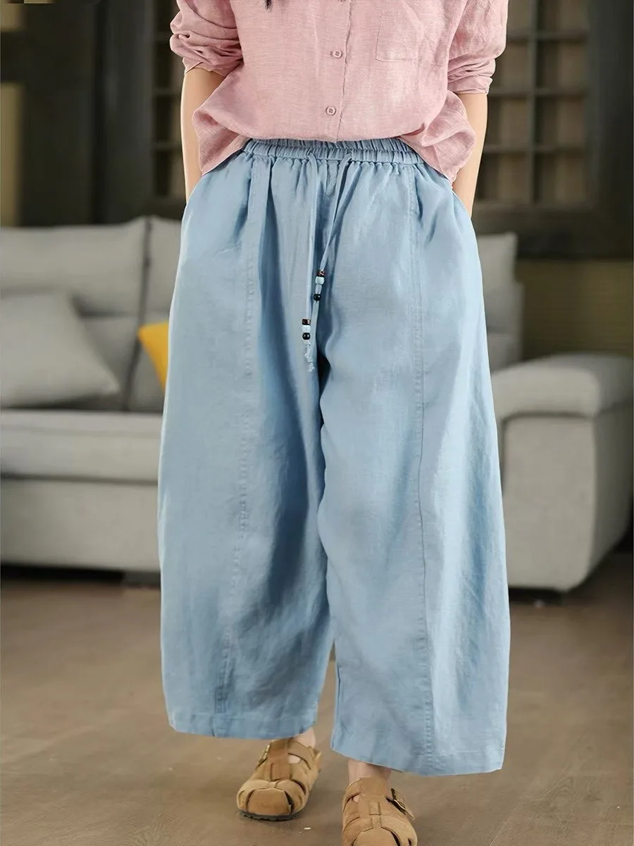 

Loose Cotton Linen Wide Leg Pants Women's Summer New Style Casual Versatile Belted Slimming Nine Point Knife Pants