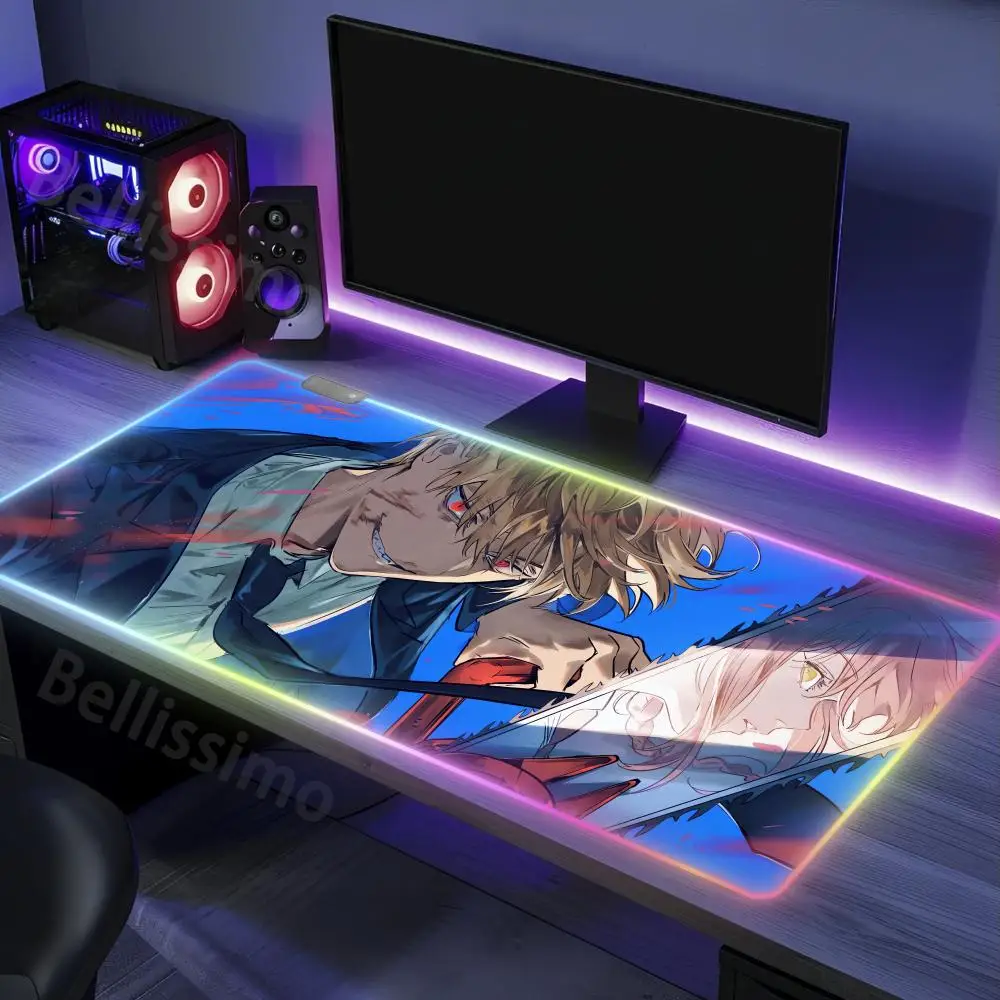 Chainsaw_Man Purple art Mechanical Gamer Keyboard Cute Stuff Pad RGB Fashion Non-Slip Rubber Edge locking control Luminescence