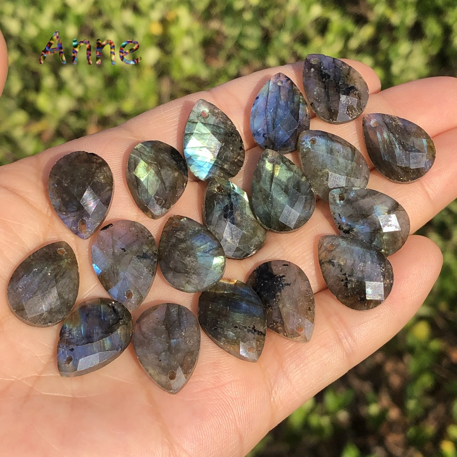 13x18mm Natural Faceted 100% Black Labradorite Stone Drop Shape Pendant Loose Beads For Jewelry Making DIY Healing Necklace