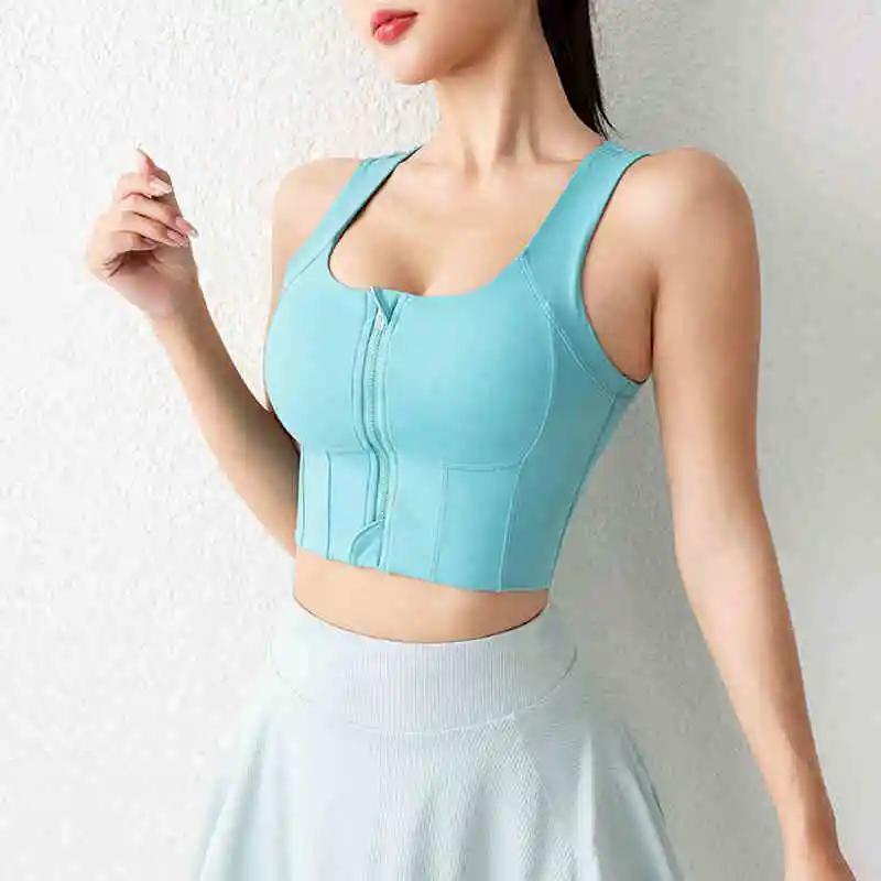 ODM Hot Girls Sexy High Support Push up Front Zip Close Padded Sports Bra
