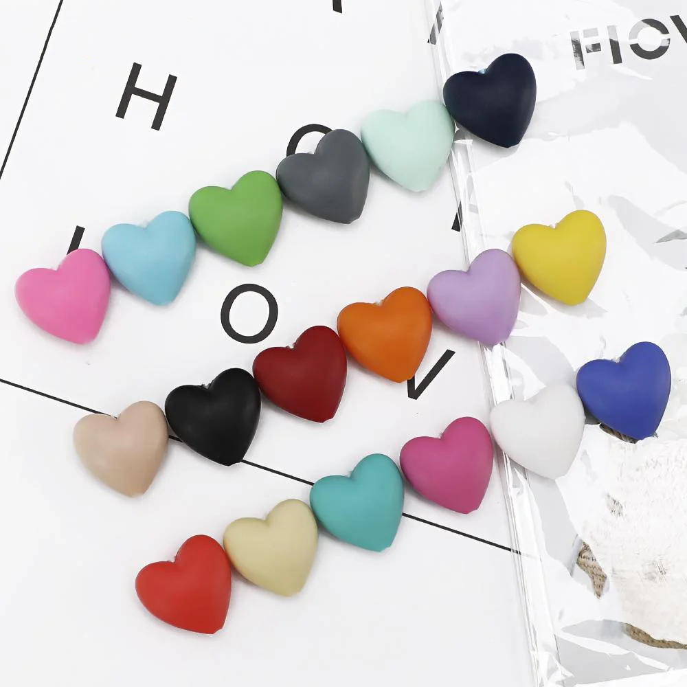 20*17mm 30pc/lot Heart Food Grade Silicone Beads Baby Teething Pacifier Chain Necklace Accessories Safe Nursing Chewing BPA Free