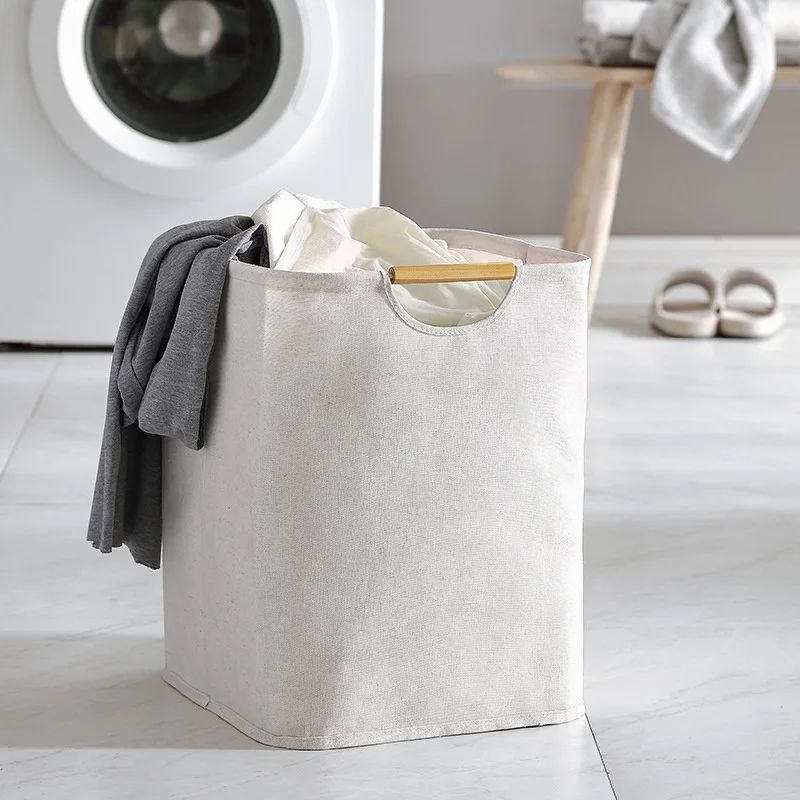 1Pc Cotton Linen Dirty Laundry Basket Home Folding Handheld Fabric Laundry Basket Bedroom Bathroom Waterproof Storage Basket